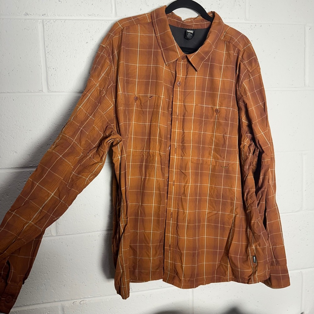 REI Co-op Sahara Mens 3XL Rust Orange Plaid Long Sleeve Ventilated Hiking Shirt - Picture 2 of 6